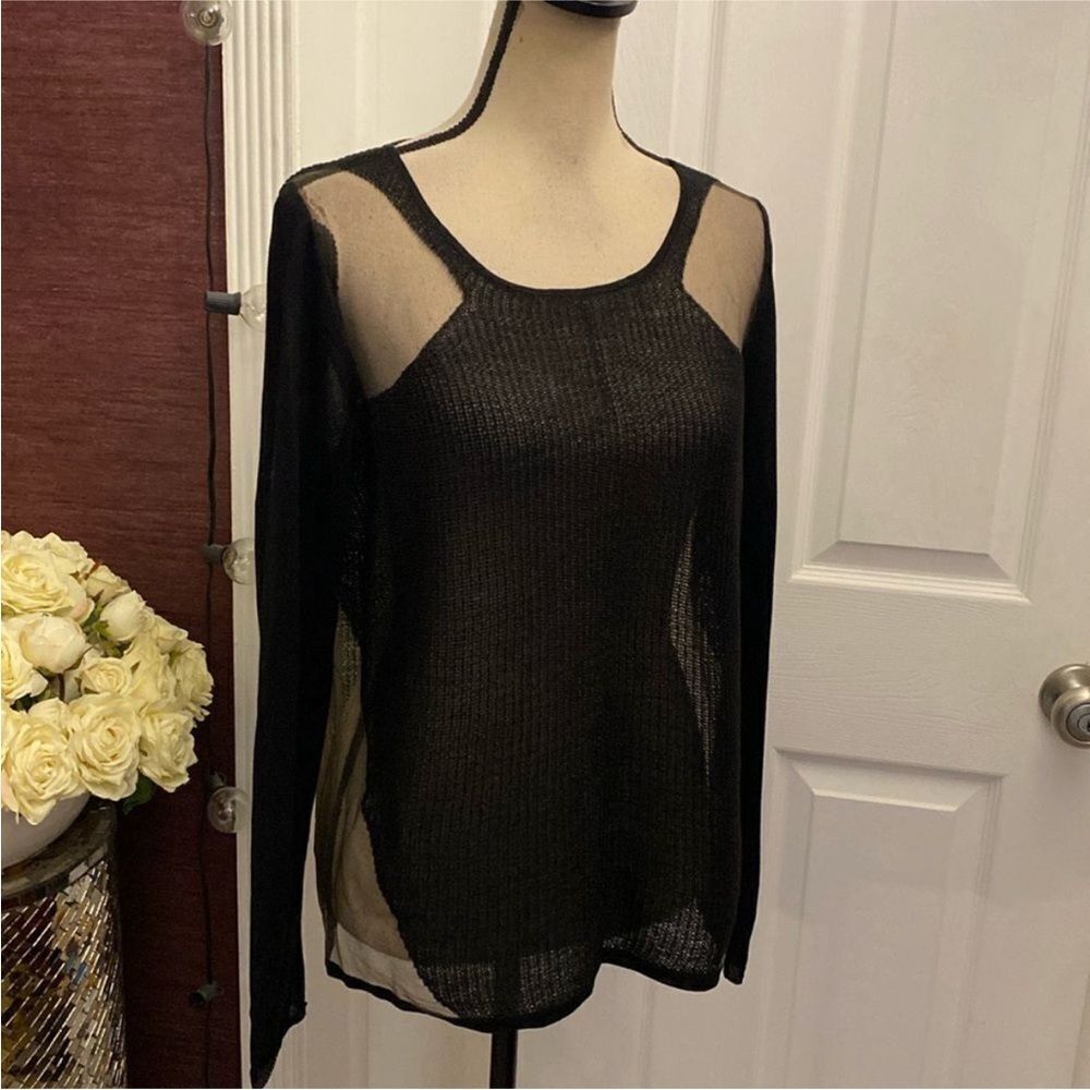 Helmut Lang Black Sheer Knit Top, L